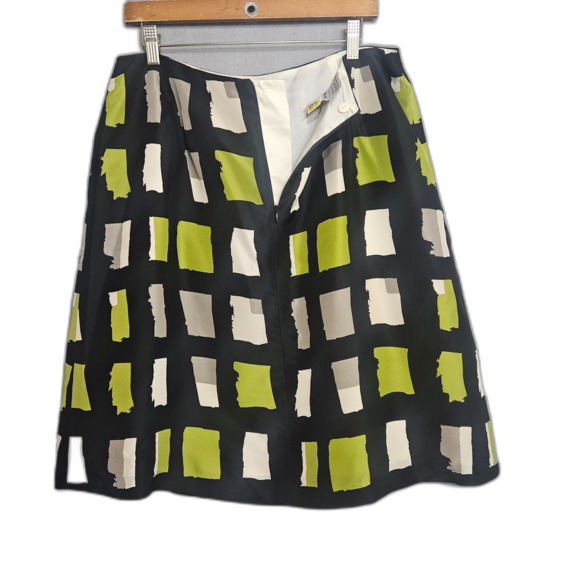 Talbots Pleated Silk Knee Legnth Skirt Sz 14 Office Window pane Print Zip - Picture 3 of 5